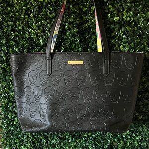Betsey Johnson Black Skull Embossed Tote